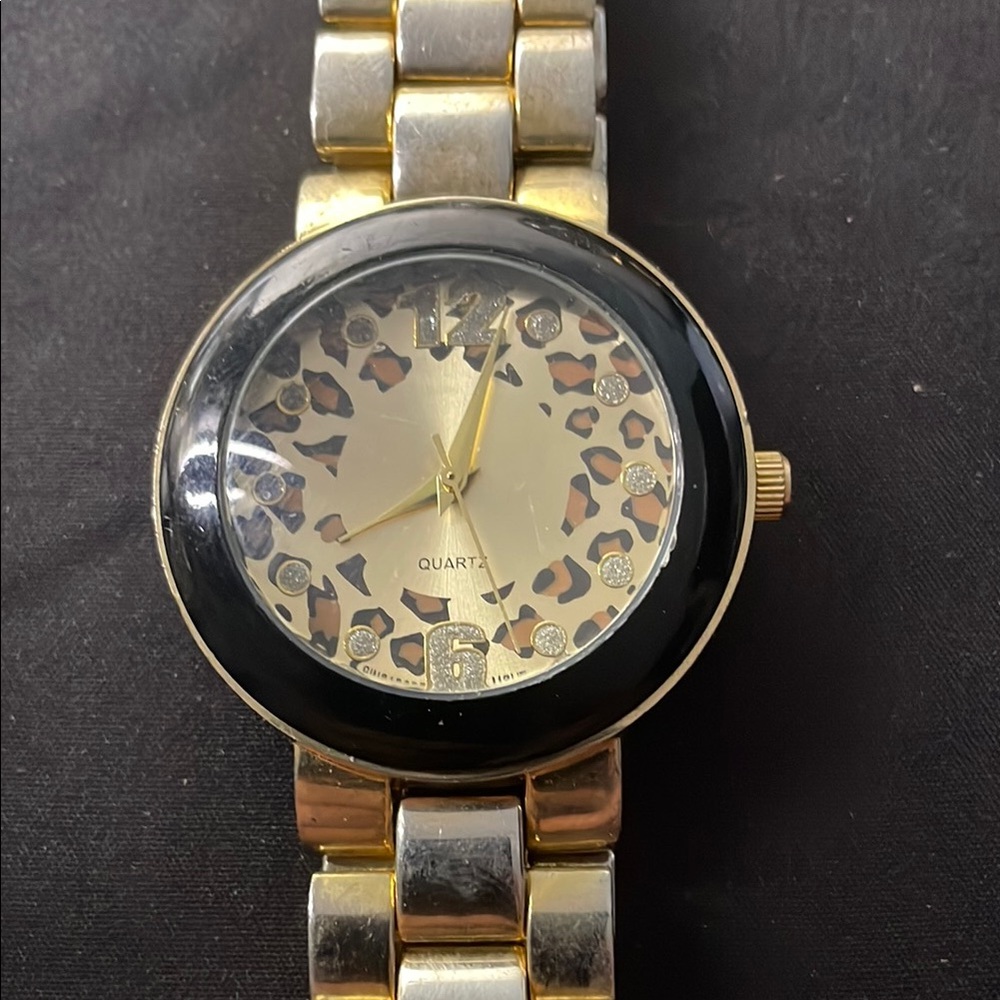 Gold and Black Leopard Print Watch (0010)